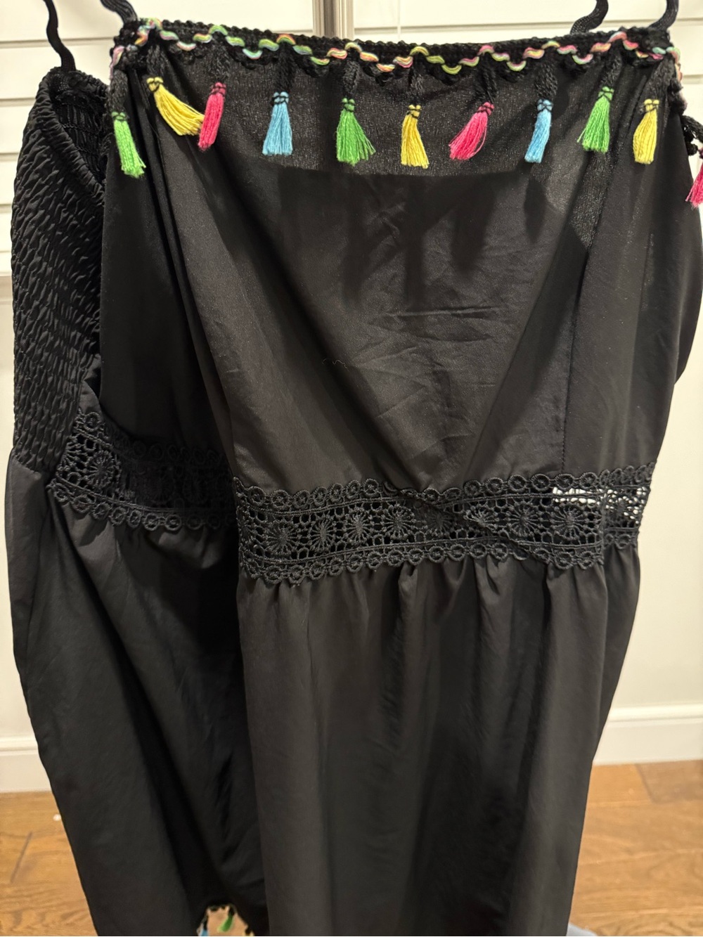 SHEIN Black One-Shoulder Dress with Multicolor Tassel Trim